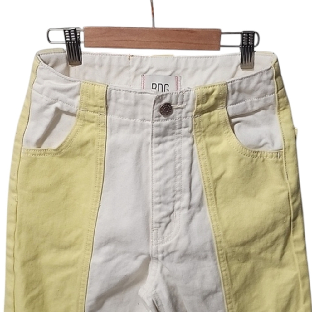 BDG URBAN OUTFITTERS Colorblock Wide Leg Jeans 25 Yellow White Y2K High Waist - Picture 10 of 15